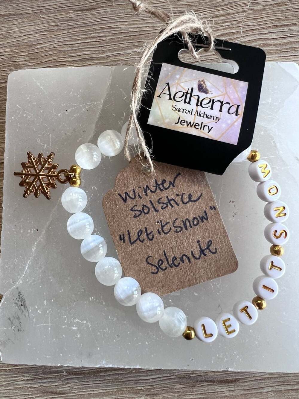 Aetherra Sacred Alchemy Winter Solstice Let It Snow Selenite Bracelet